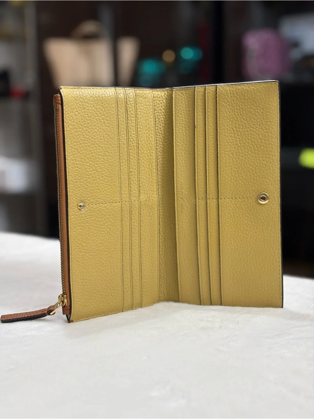 Tory Burch Long Camel Brown Women’s Pebble Leather Wallet